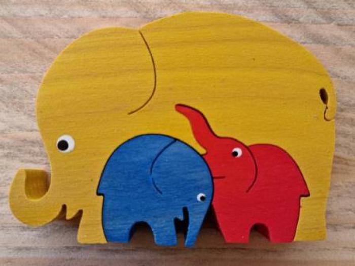 Ecobos puzzel olifant geel met kleintjes